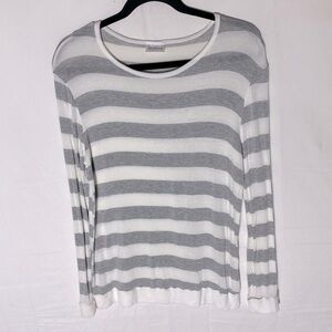 5/$25 Goldspark White Grey Striped Lightweight Long Sleeve Crew Neck Top S